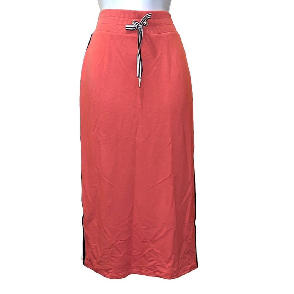 Tommy Hilfiger Coral Plush Knit Side-Stripe Midi Skirt Athleisure Retro Plus - Picture 2 of 5